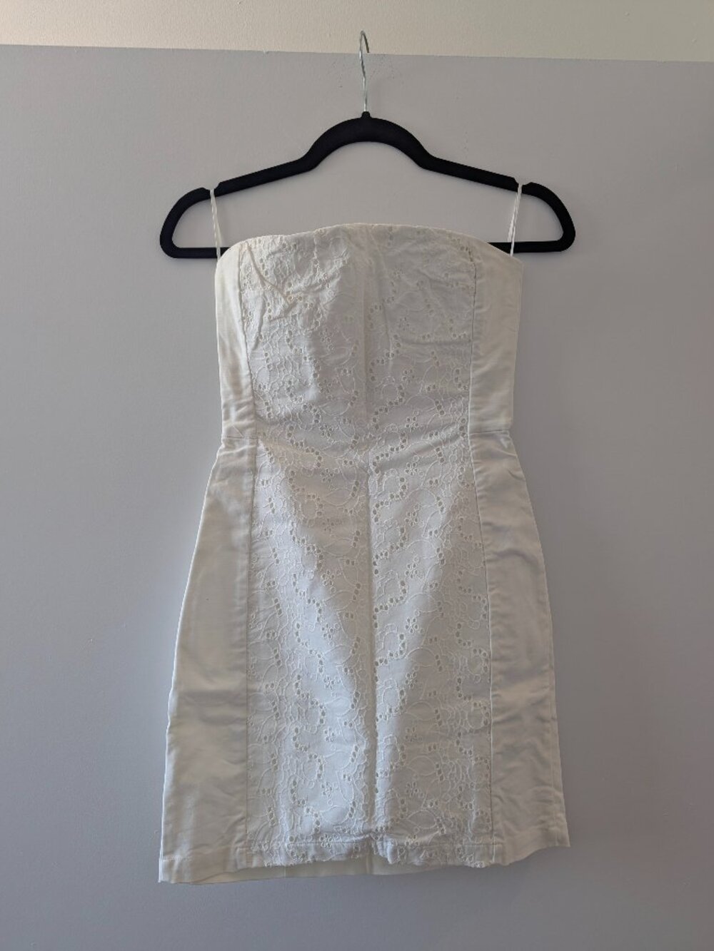 White Strapless Eyelet Lace Mini Dress with Back Cut-out